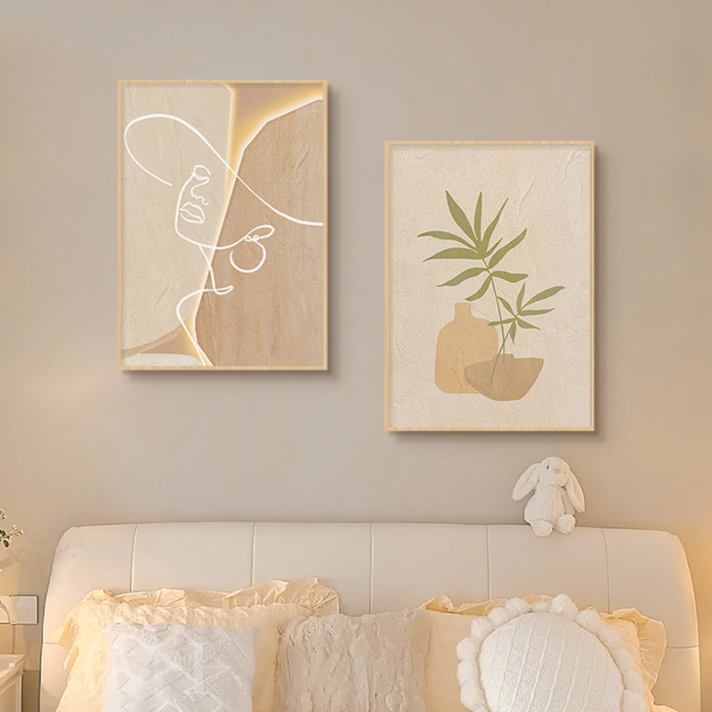 Korean Arts And Lifestyle - Drewniany Kremowy Styl Abstrakcyjna Grafika Liniowa